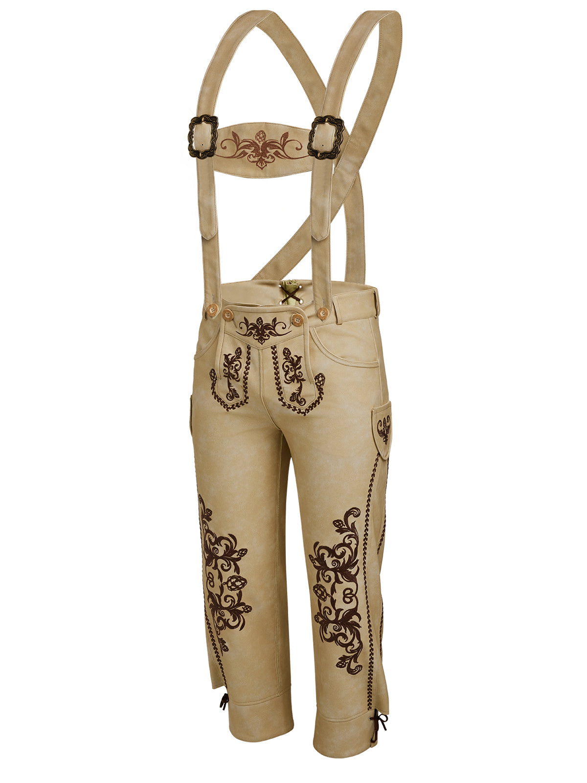 Bayerische Lederhose Theodor Hellbraun mit Stickereien