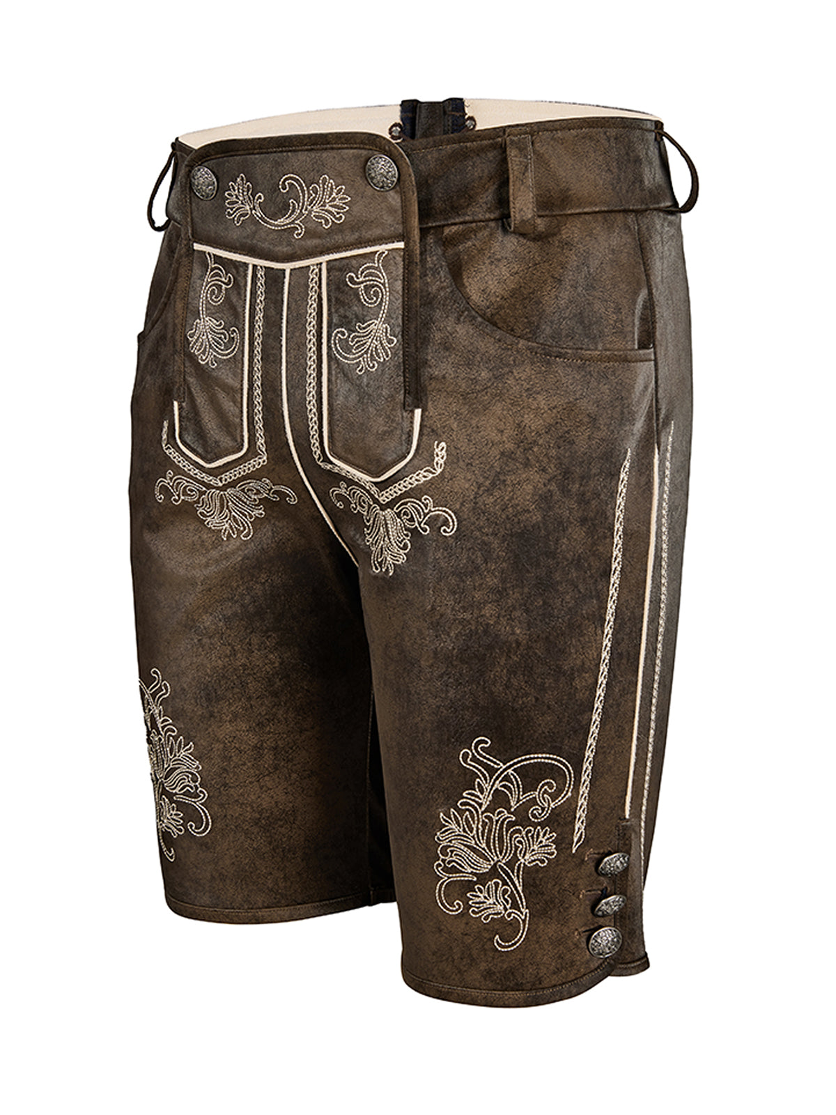 Lederhose Tarius Dunkelbraune in Braun mit Stickereien