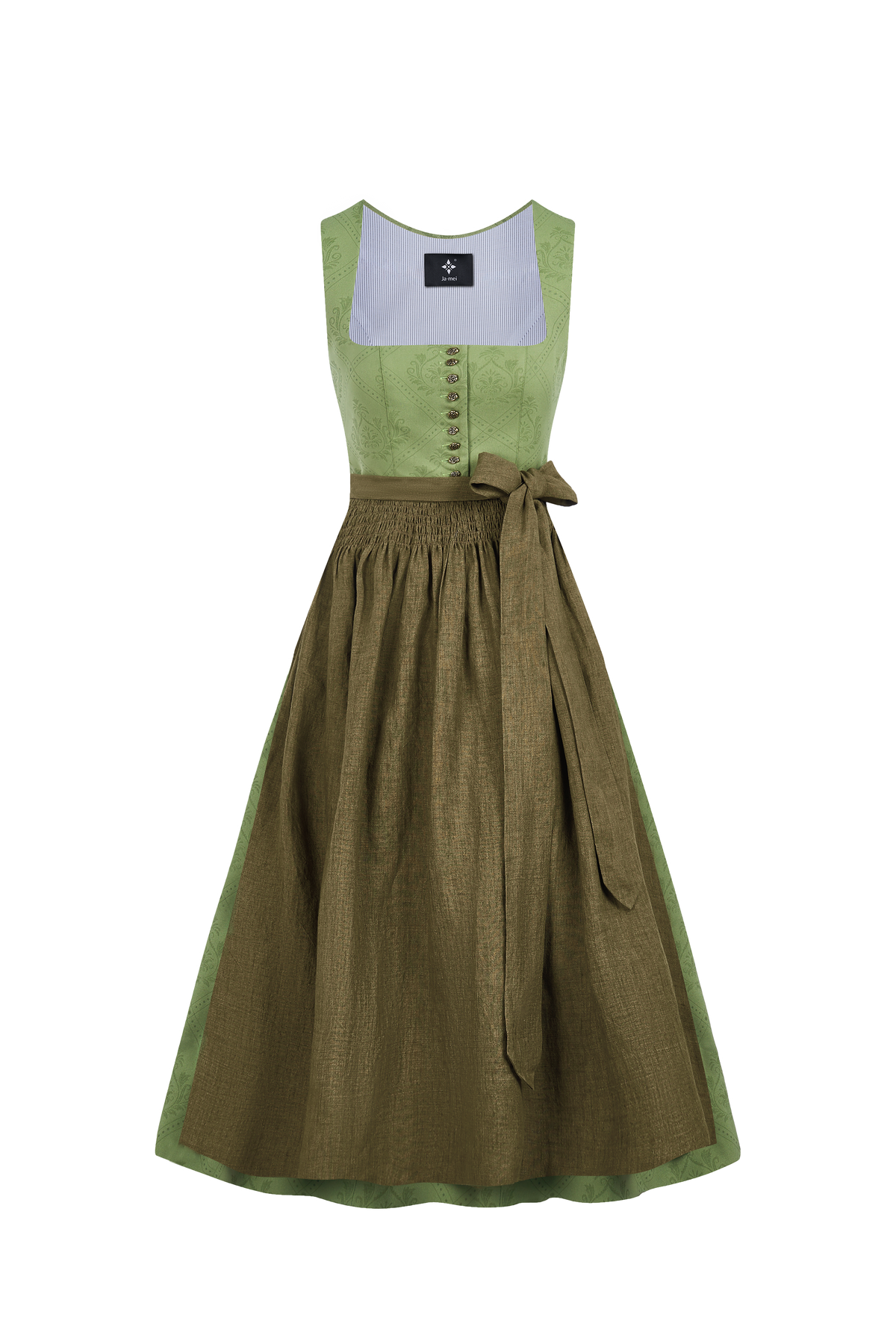 Wiesn Look Klara Grasgrun – Dirndl in Grün mit Gerader Ausschnitt