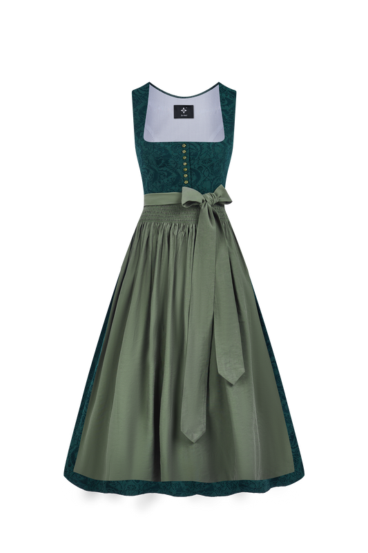 Trachten-Dirndl Rosalie Dunkelgrun in Grün – floralem Muster