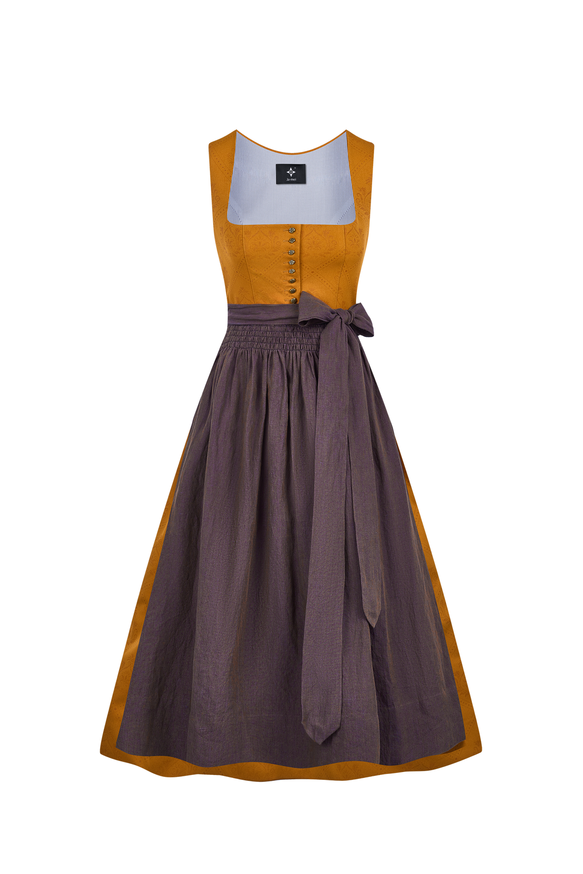 Traditionelles Trachtenkleid Klara Orange in Gelb mit Allover-Muster