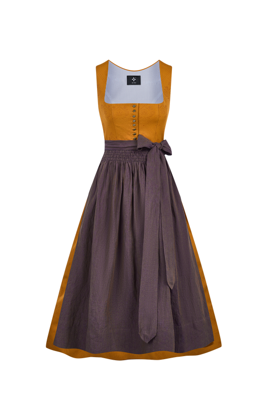 Traditionelles Trachtenkleid Klara Orange in Gelb mit Allover-Muster