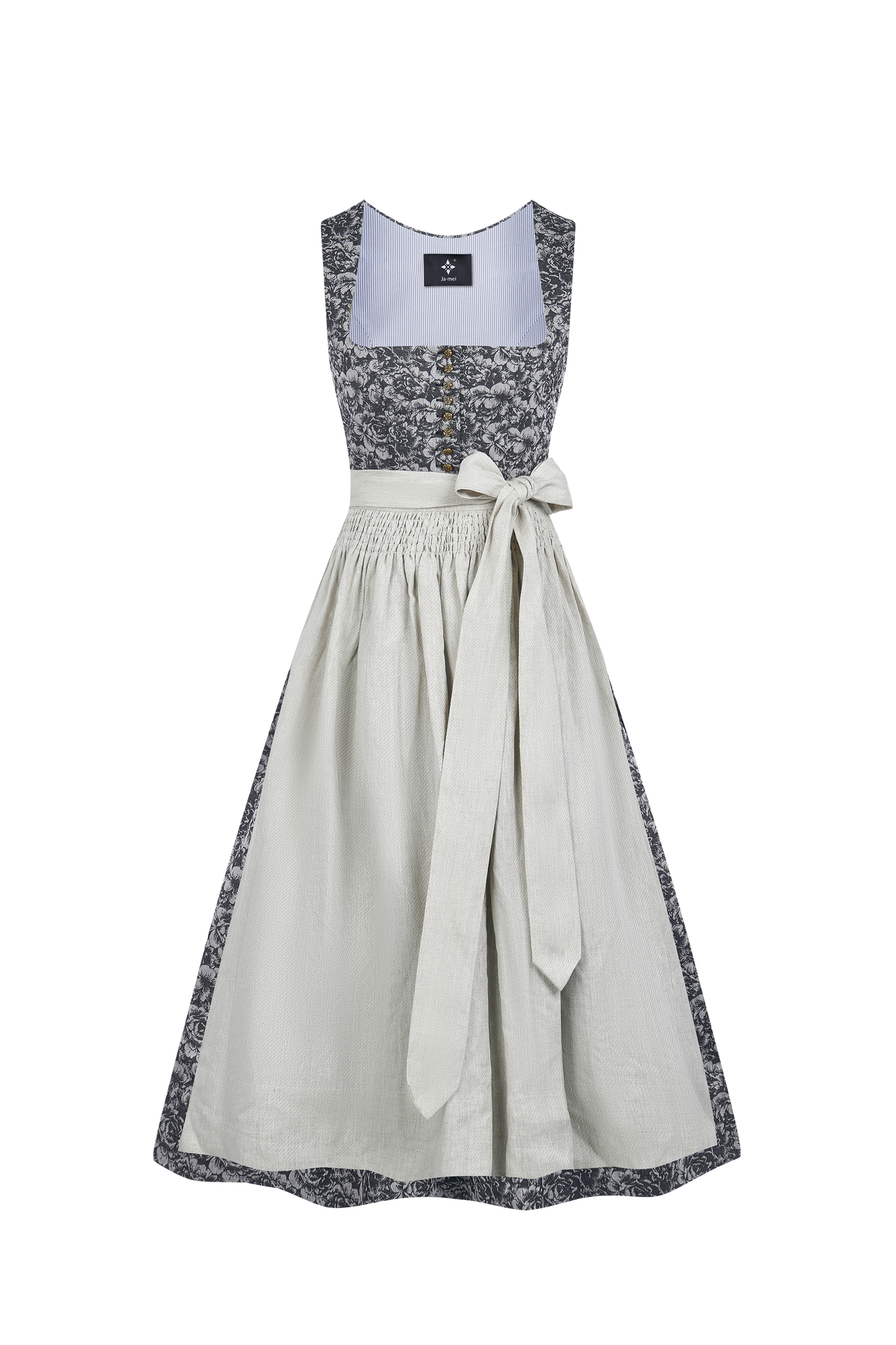 Rosalie Mit Schwarze Und Weisse Blumen | Dirndl für Damen | Grau | Gerader Ausschnitt