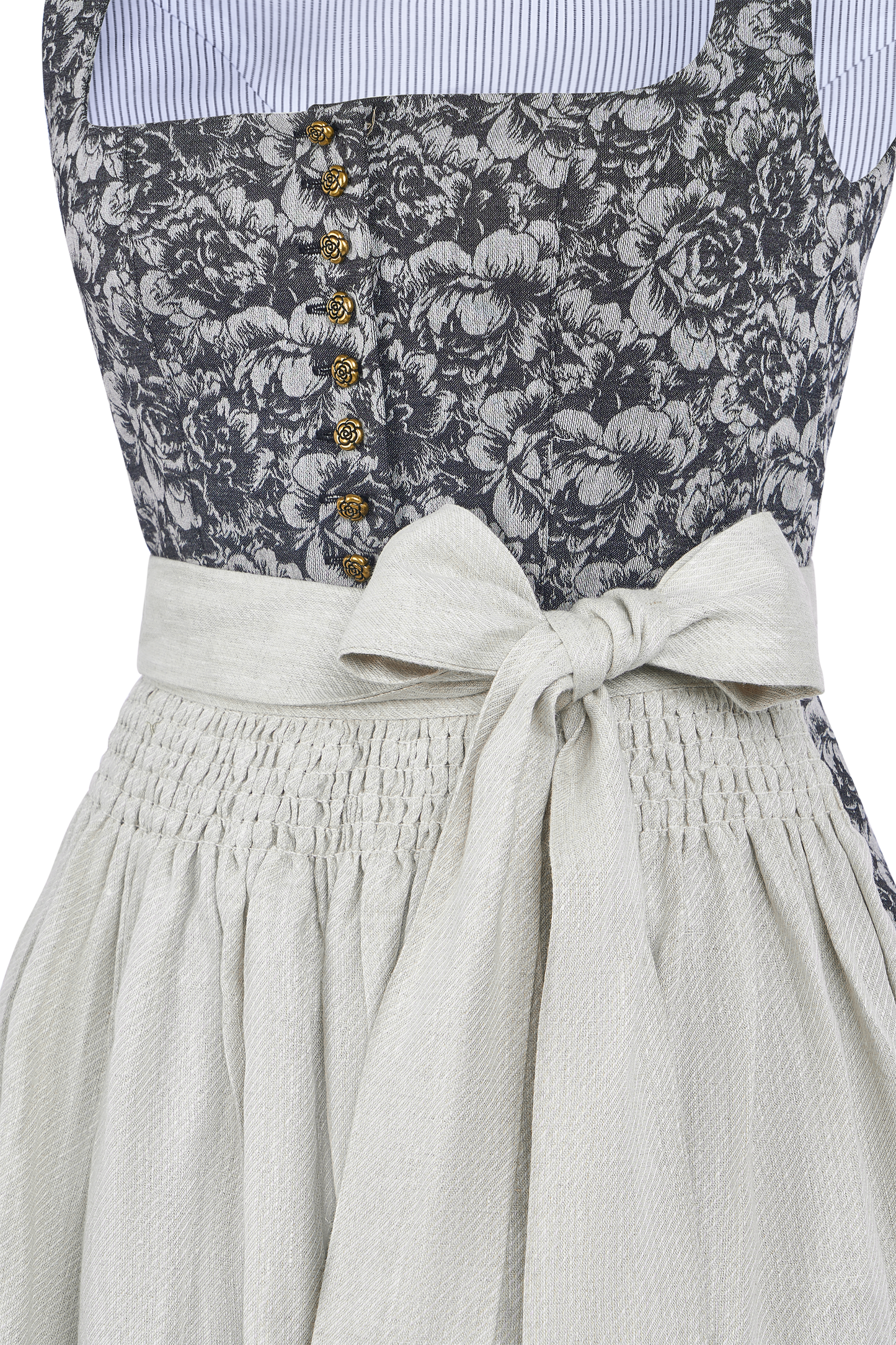 Rosalie Mit Schwarze Und Weisse Blumen | Dirndl für Damen | Grau | Gerader Ausschnitt