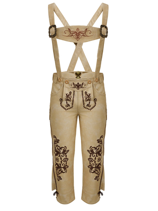 Bayerische Lederhose Theodor Hellbraun mit Stickereien