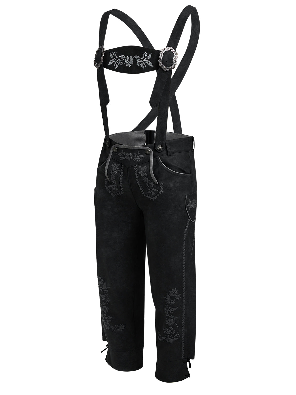 Lederhose Theodor Schwarzgrau in Grau mit Stickereien