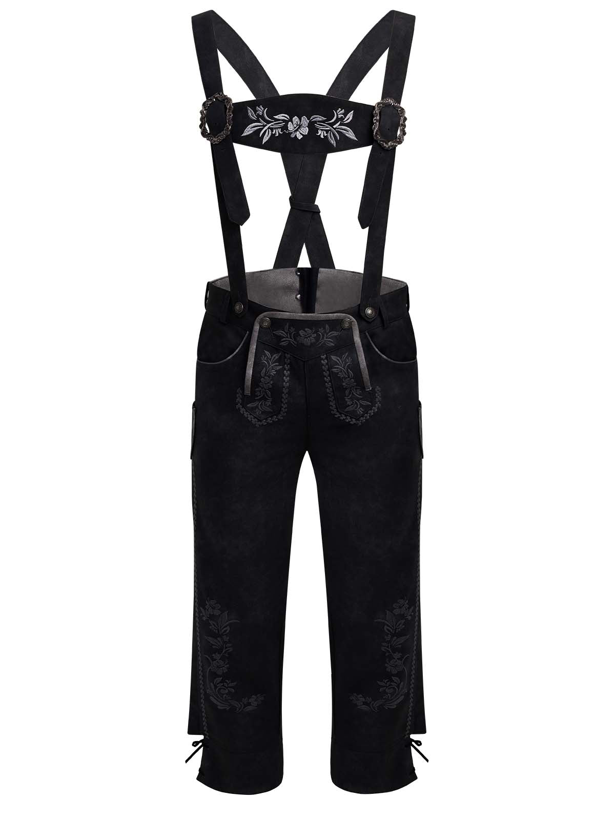 Lederhose Theodor Schwarzgrau in Grau mit Stickereien