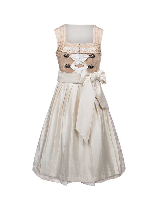 Dirndl Kinder Dirndl Tiana in Braun mit Gerader Ausschnitt