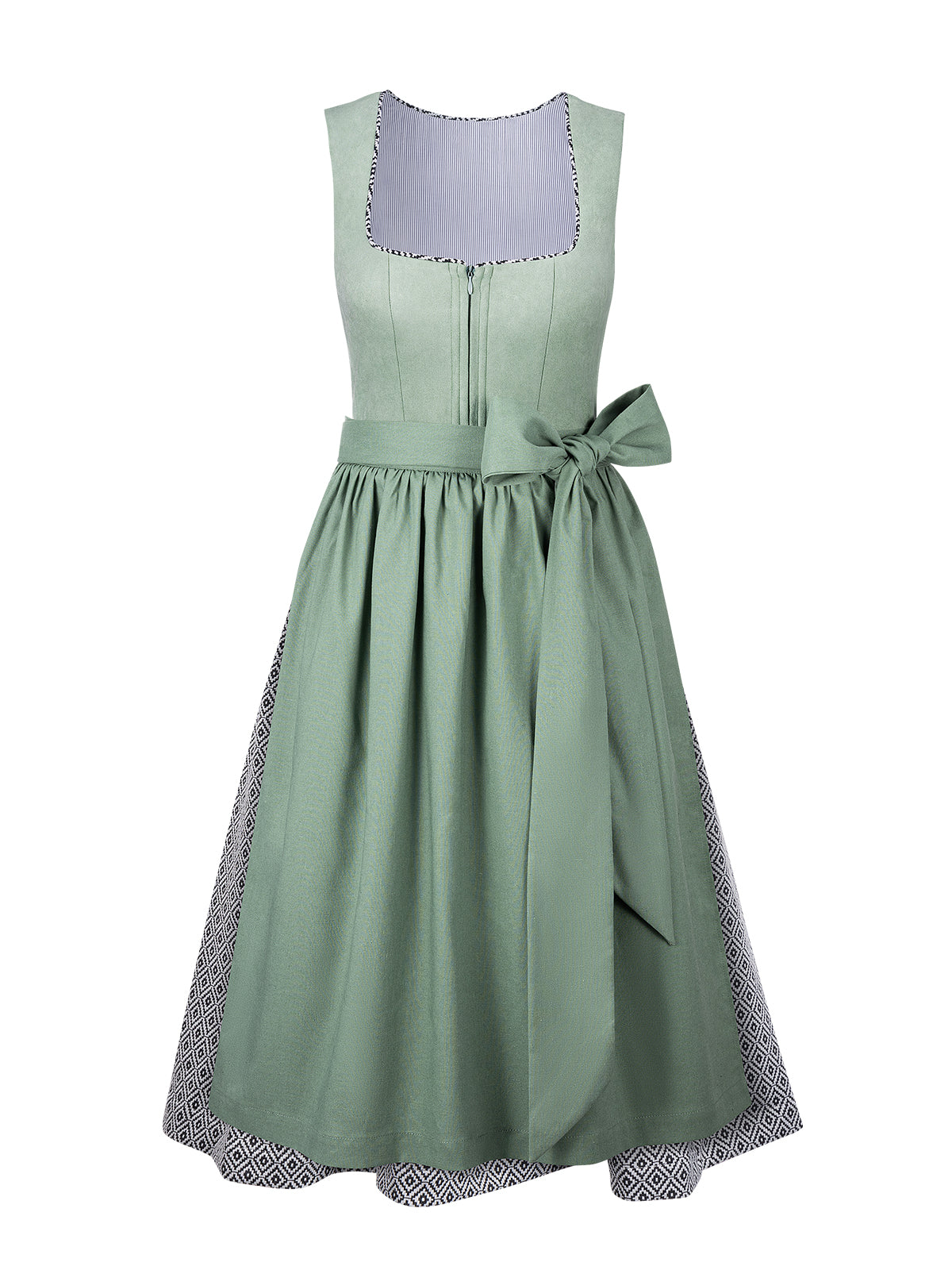 Traditionelles Trachtenkleid Qunie in Grün mit Frontreißverschluss