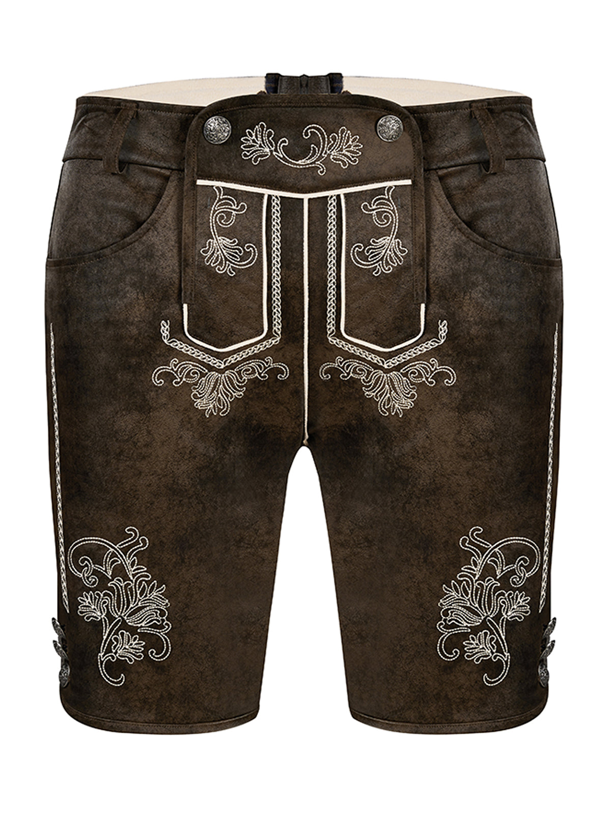 Lederhose Tarius Dunkelbraune in Braun mit Stickereien