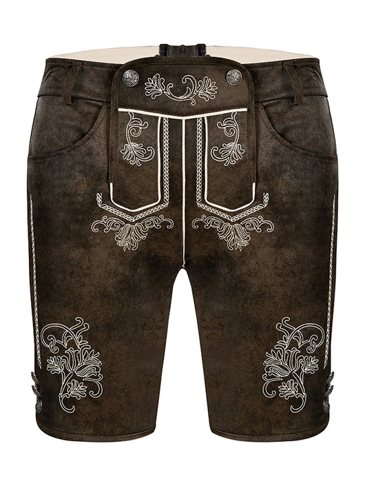 Lederhose Tarius Dunkelbraune in Braun mit Stickereien