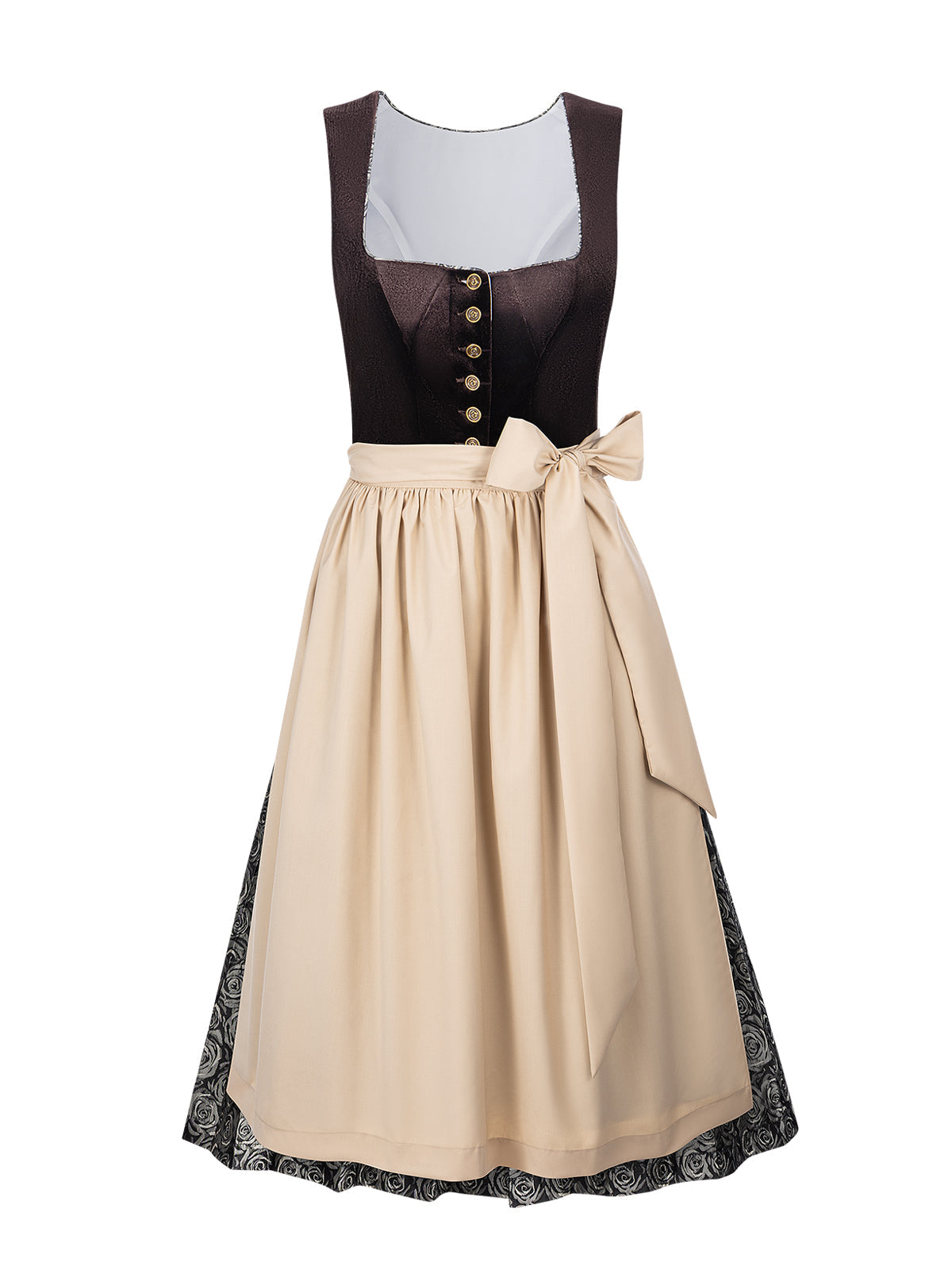 Traditionelles Trachtenkleid Nicole in Braun mit floralem Muster