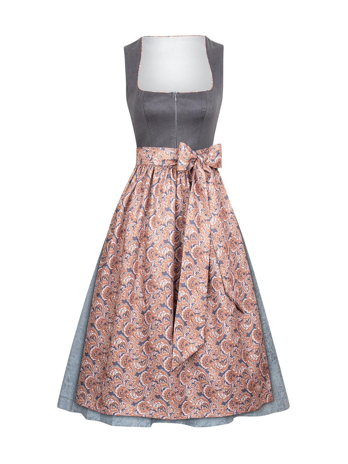 Dirndl Marta in Grau mit Gerader Ausschnitt