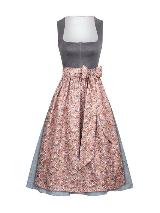 Dirndl Marta in Grau mit Gerader Ausschnitt