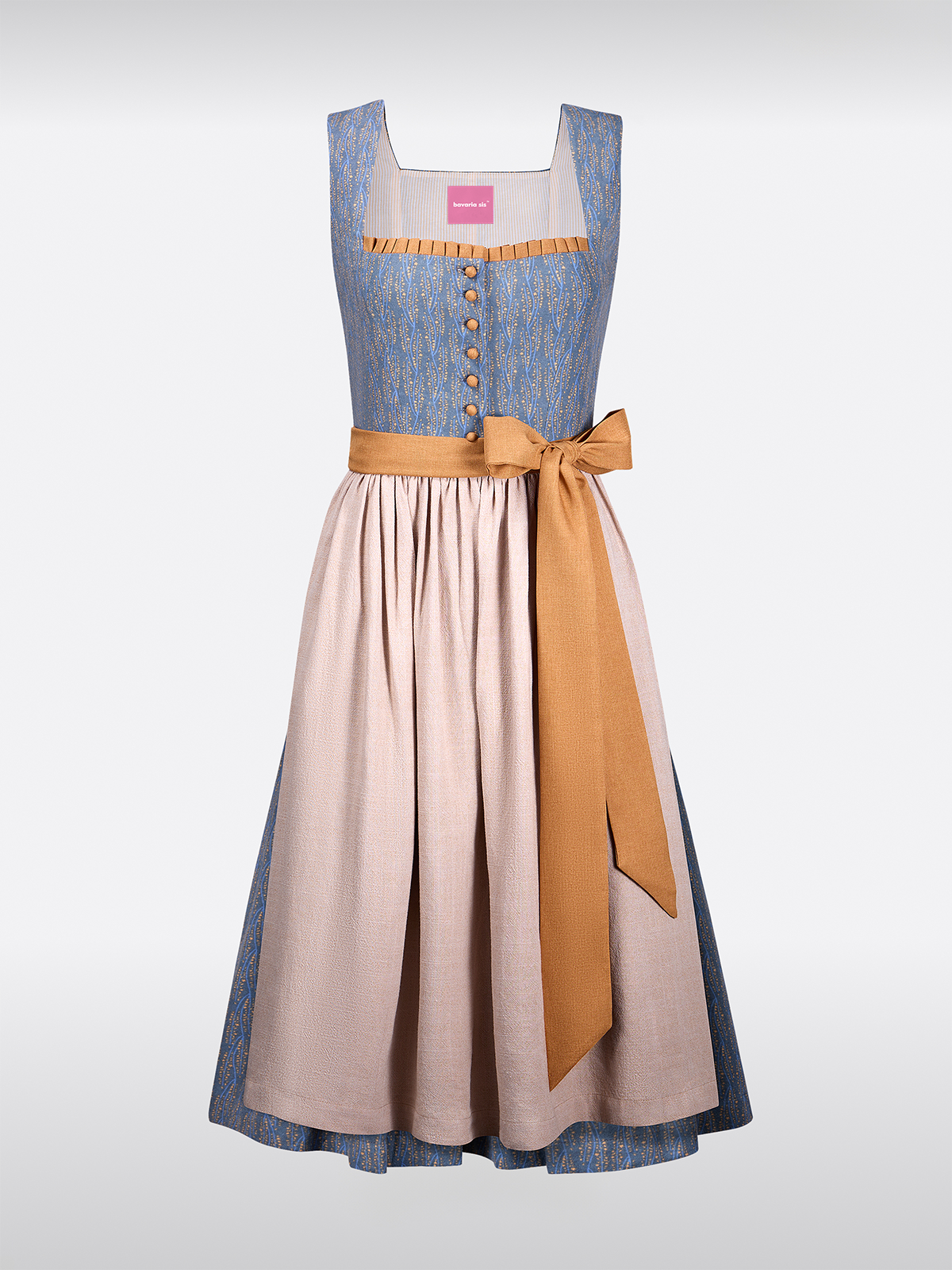 Klassisches Dirndl Heigl – Blau, Gerader Ausschnitt