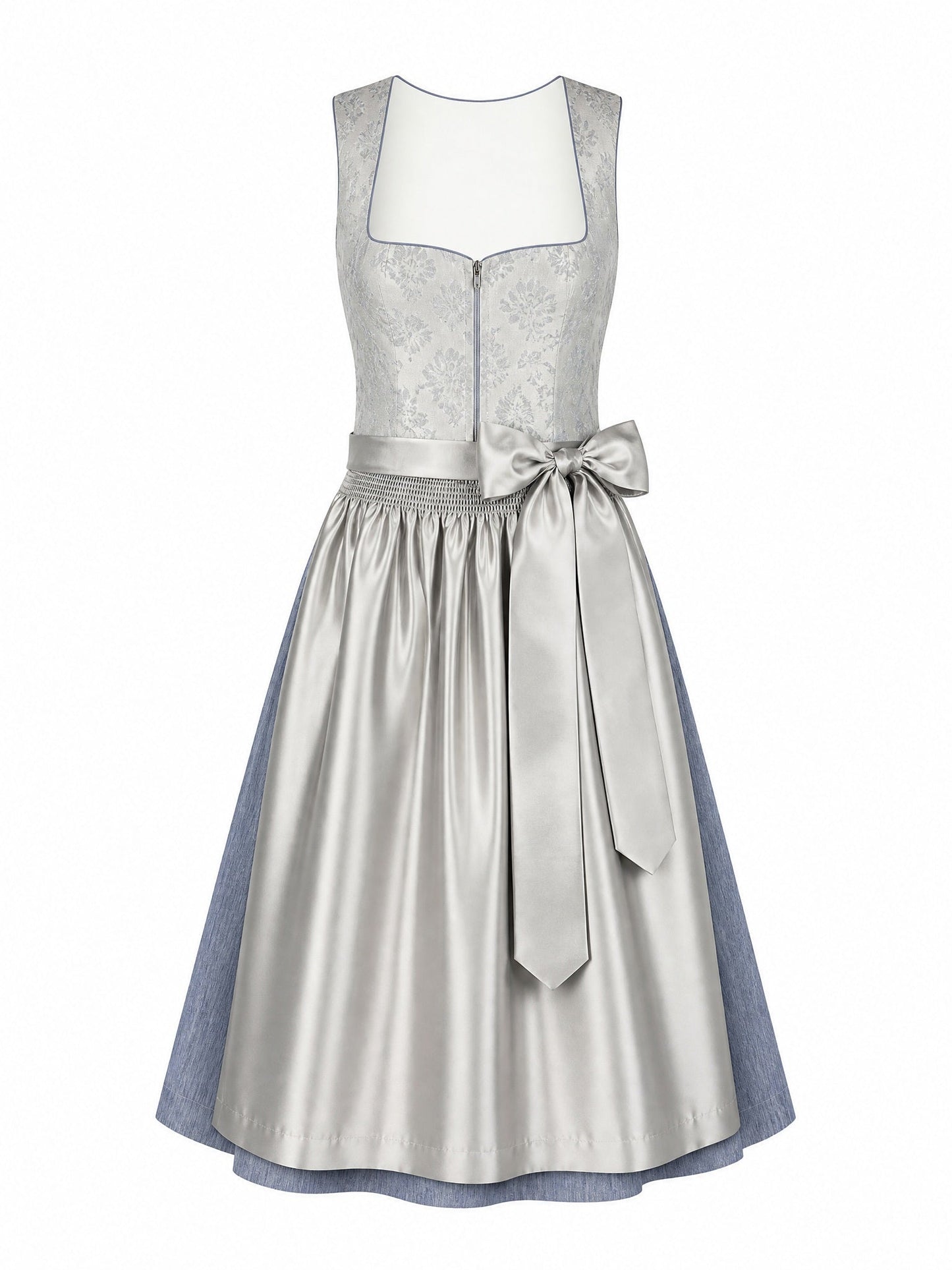 Dirndl Anika in Rauchflieder mit Perlgrau Schürze - Vorderansicht