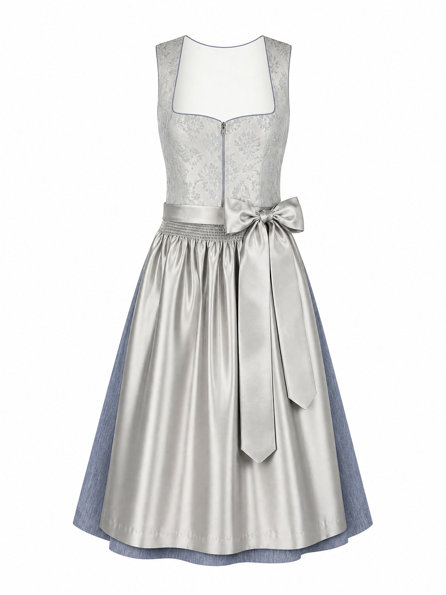 Dirndl Anika in Rauchflieder mit Perlgrau Schürze - Vorderansicht