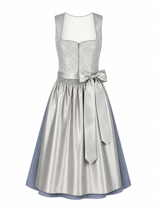 Dirndl Anika in Rauchflieder mit Perlgrau Schürze - Vorderansicht