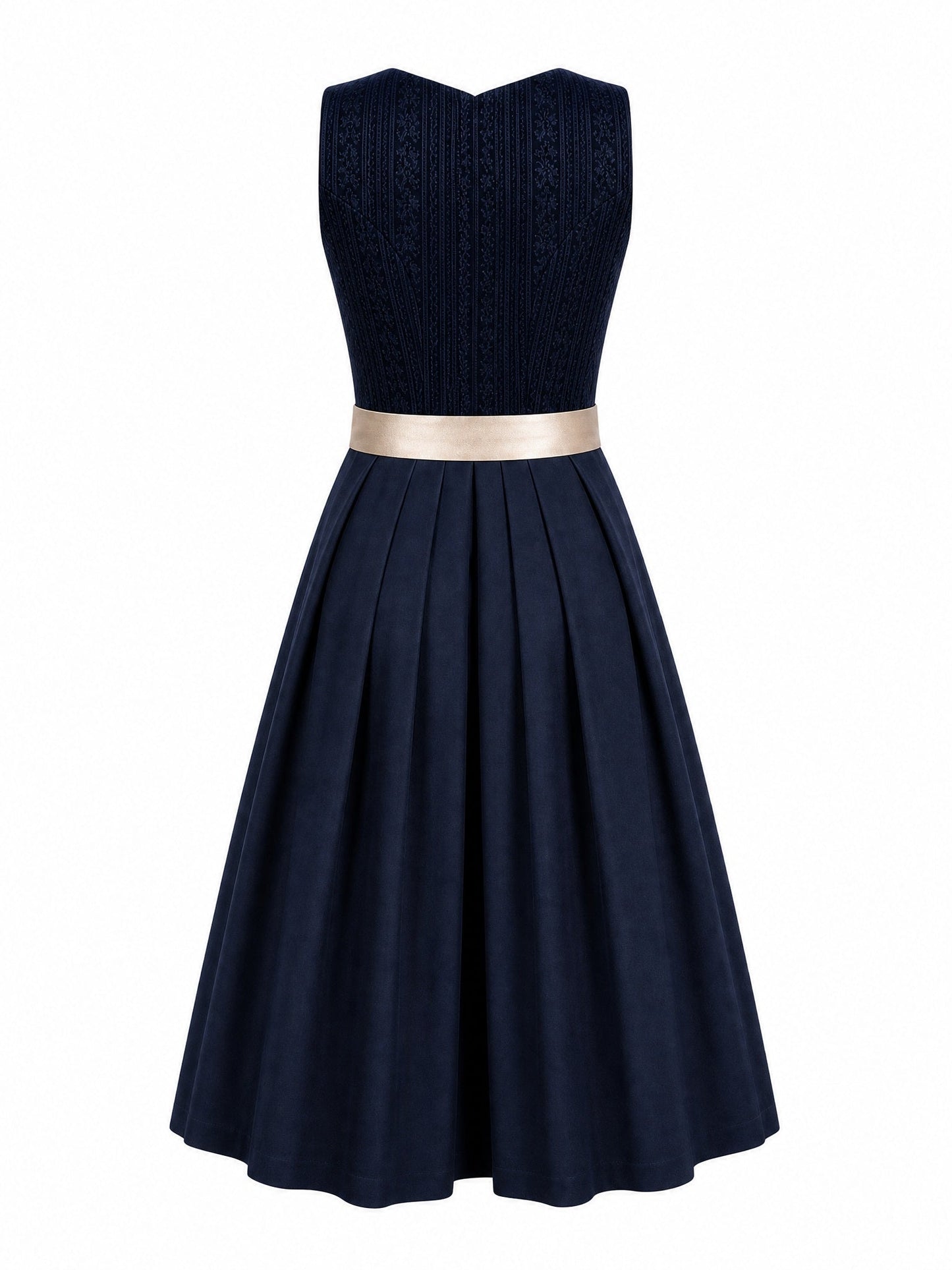 Dirndl Greta in Mitternachtsblau mit Champagner Schürze - Rückansicht
