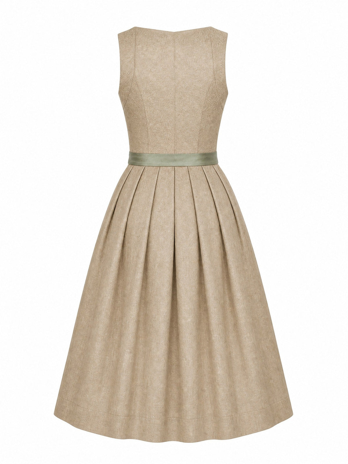Dirndl Lena in Tonbeige mit Eukalyptusgrün Schürze - Rückansicht