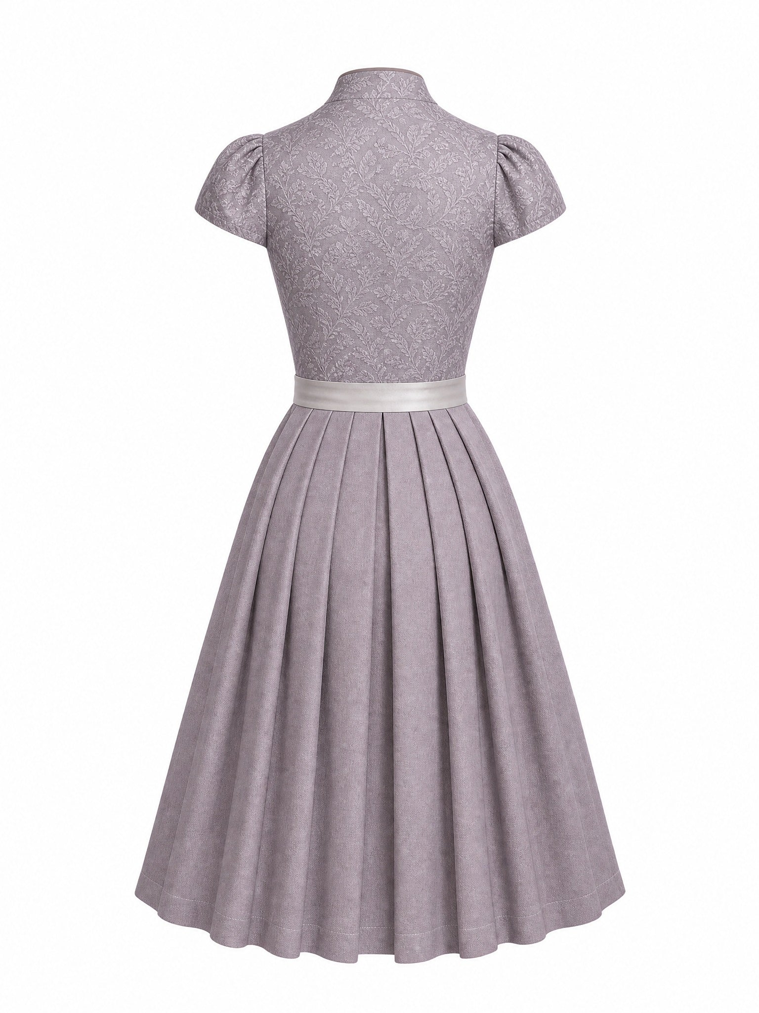 Dirndl Leonie in Silberblau mit Perlgrau Schürze - Rückansicht