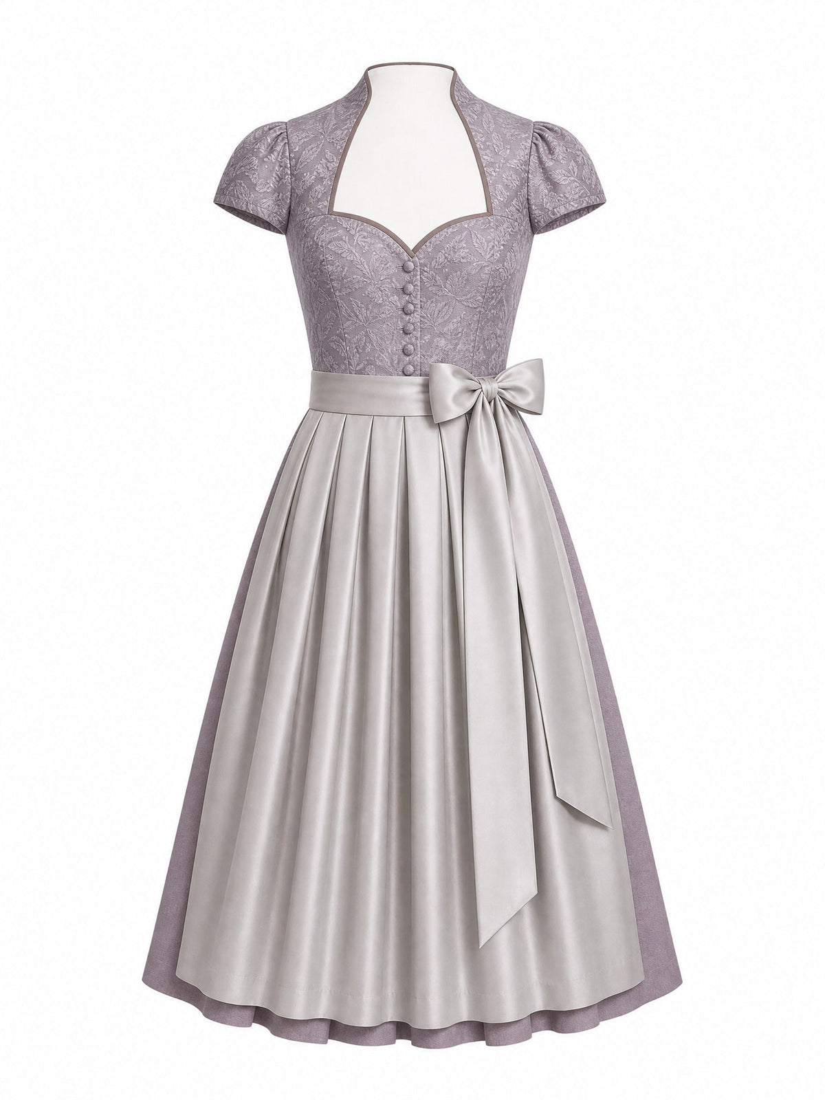 Dirndl Leonie in Silberblau mit Perlgrau Schürze - Vorderansicht