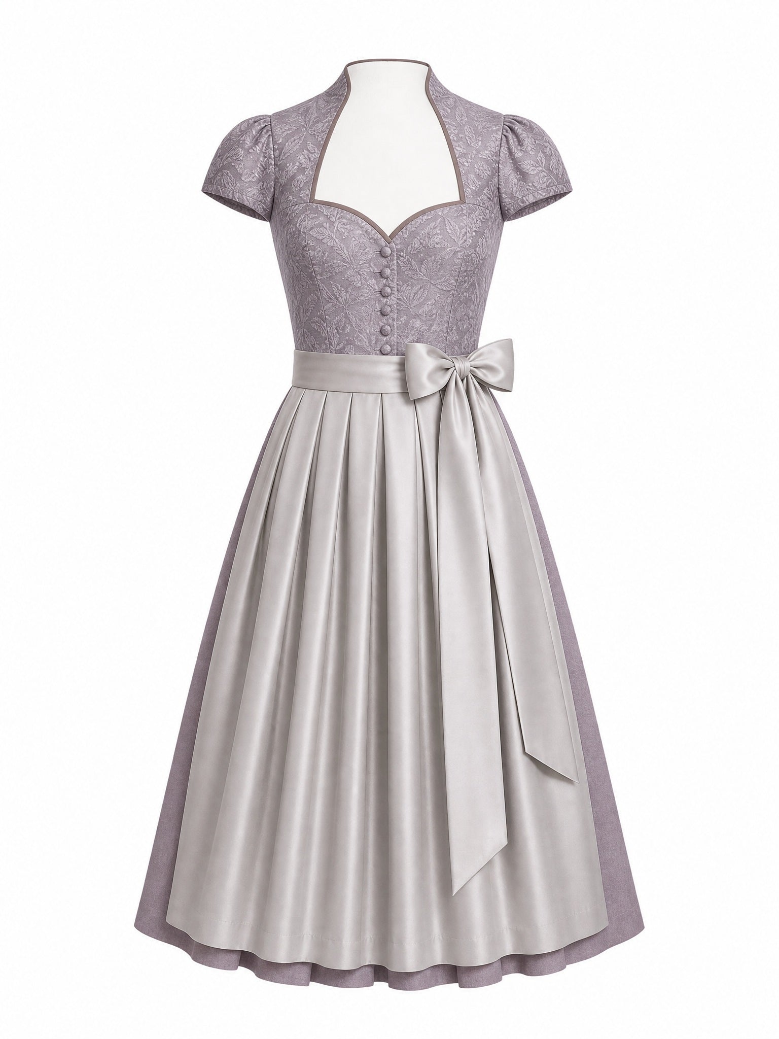 Dirndl Leonie in Silberblau mit Perlgrau Schürze - Vorderansicht