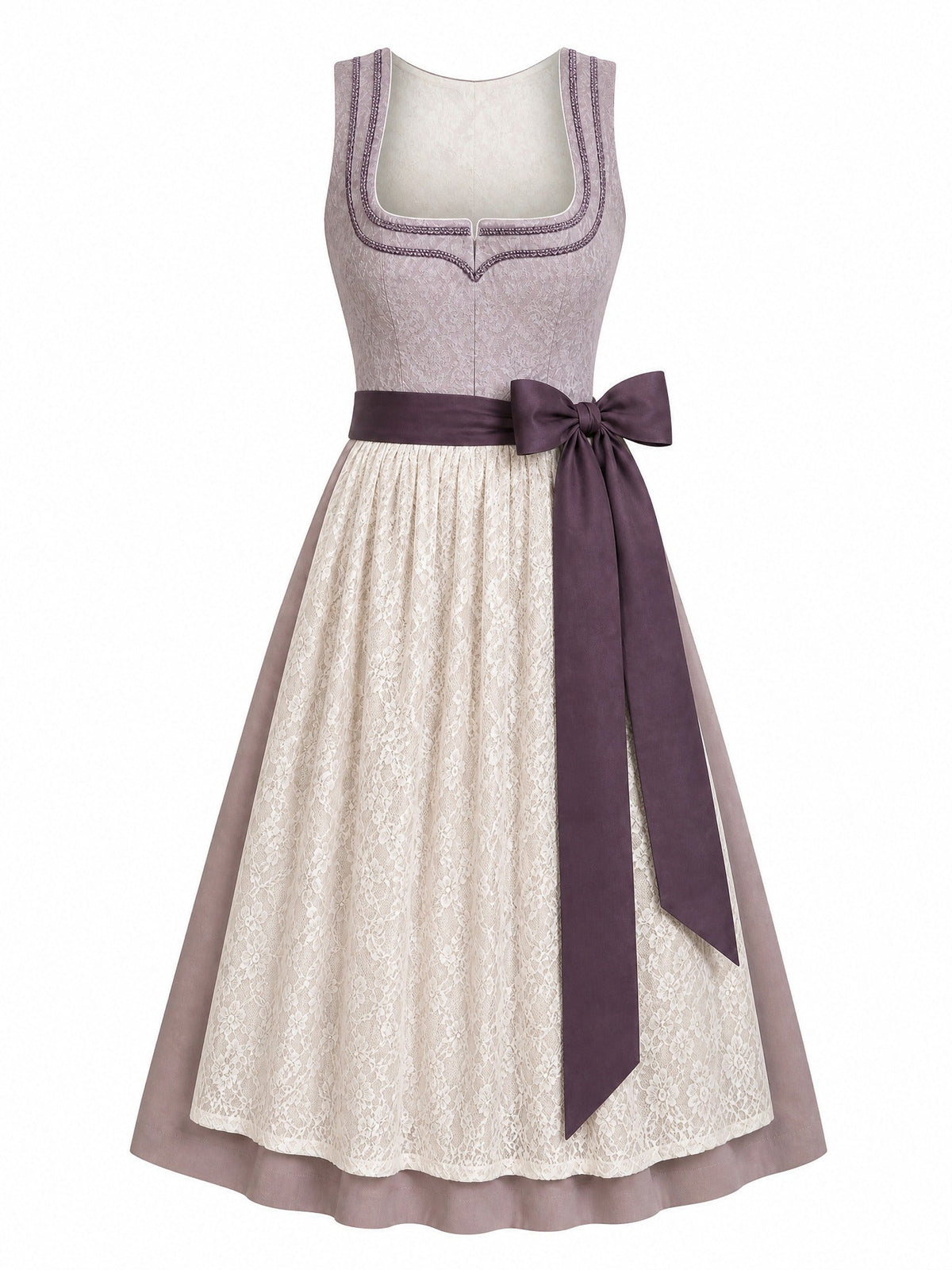 Dirndl Luisa in Alt-Lavendel mit Elfenbein Schürze - Vorderansicht