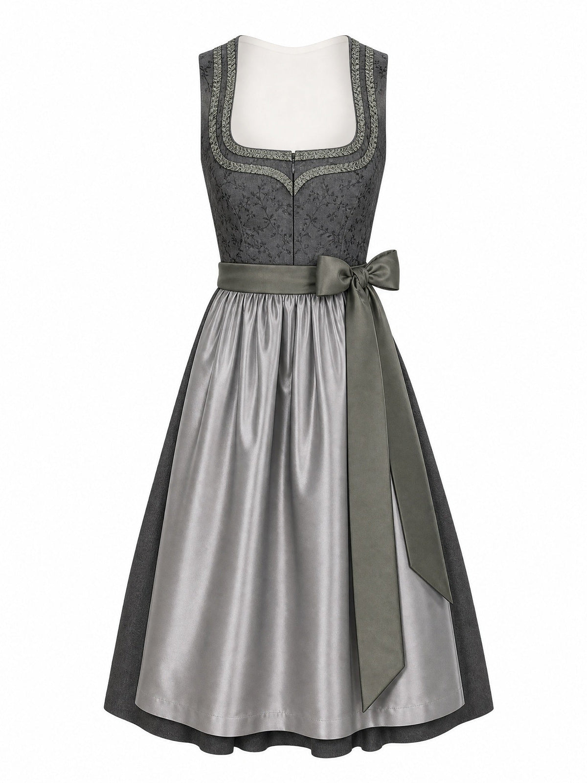 Dirndl Mara in Graphit mit Perlgrau Schürze - Vorderansicht