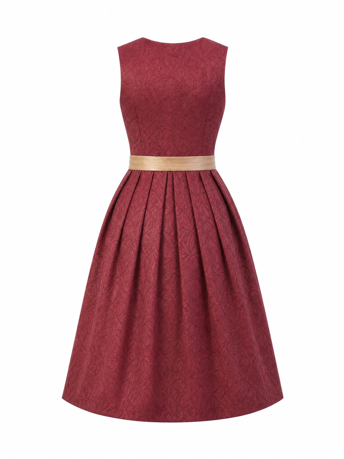 Dirndl Rica in Cranberryrot mit Antikgold Schürze - Rückansicht