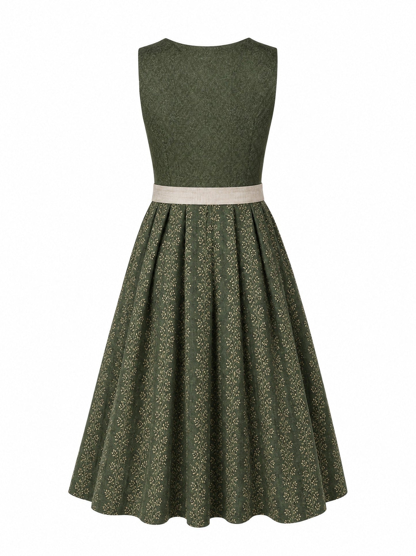 Dirndl Anna in Waldgrün mit Haferbeige Schürze - Rückansicht