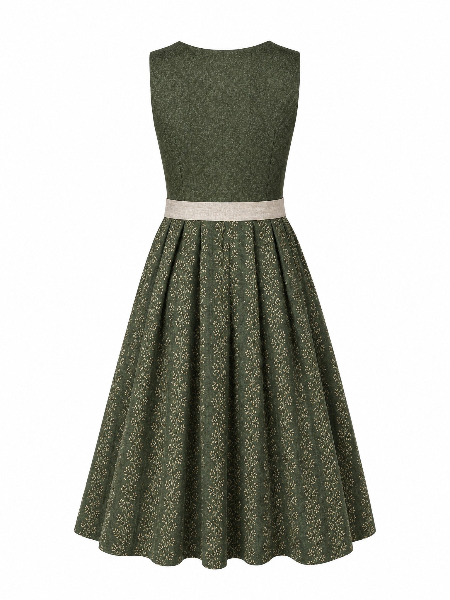 Dirndl Anna in Waldgrün mit Haferbeige Schürze - Rückansicht