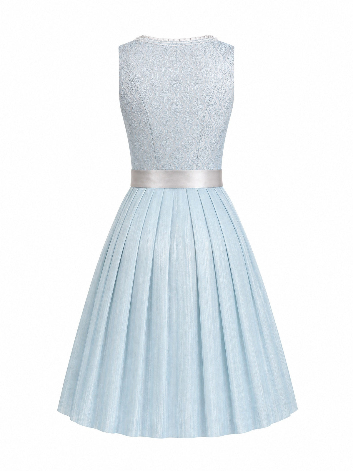 Dirndl Bella in Eisblau mit Perlgrau Schürze - Rückansicht