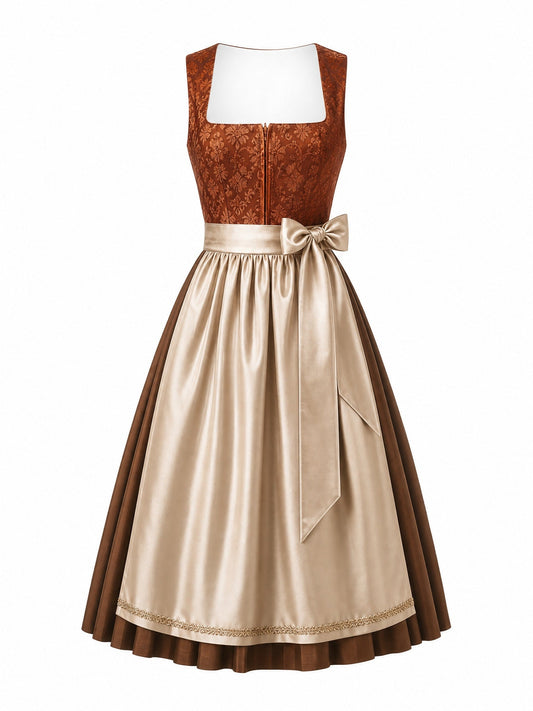 Dirndl Daria in Sienabraun mit Champagner Schürze - Vorderansicht