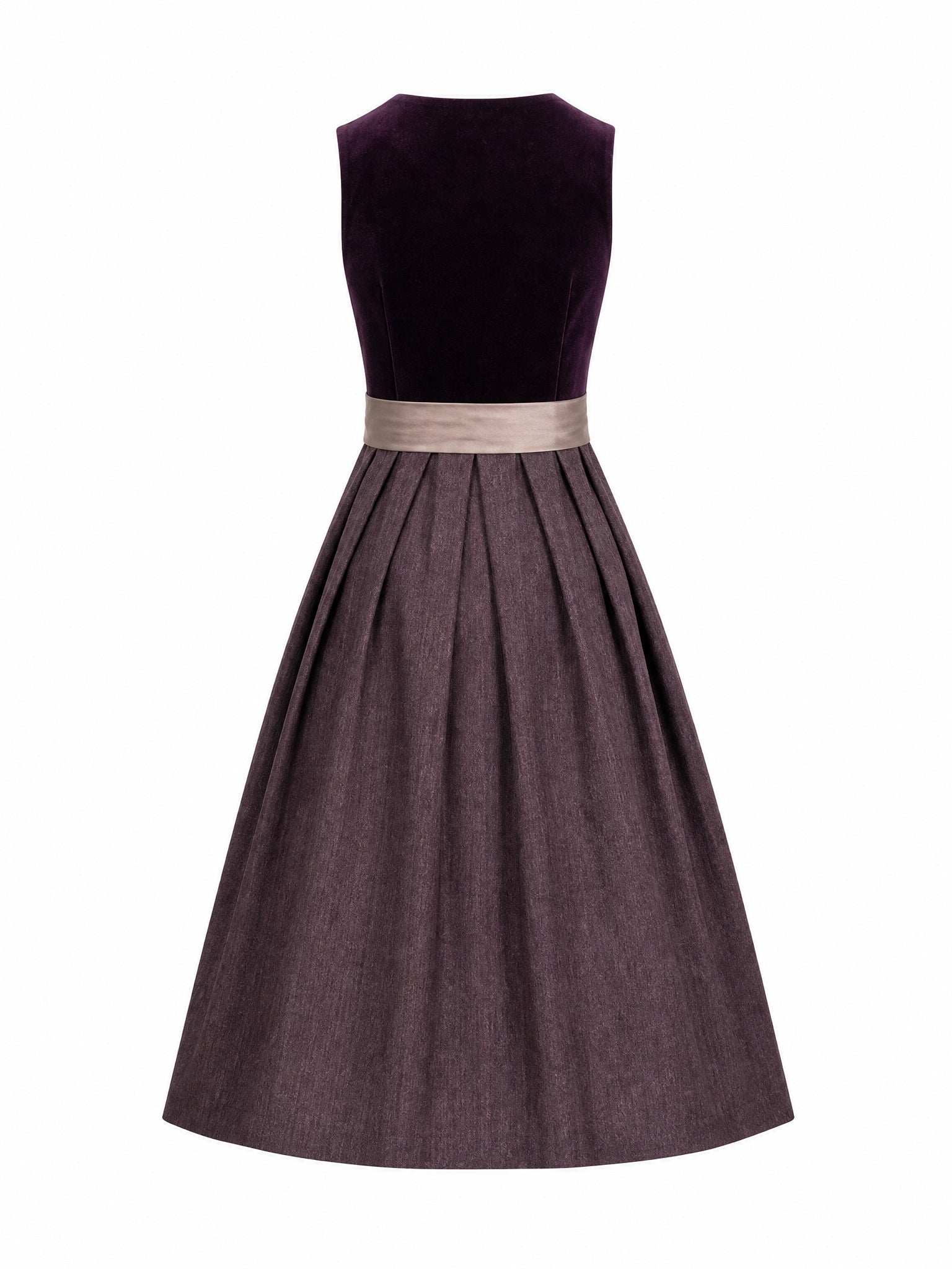 Dirndl Isabel in Brombeere mit Taupe Schürze - Rückansicht