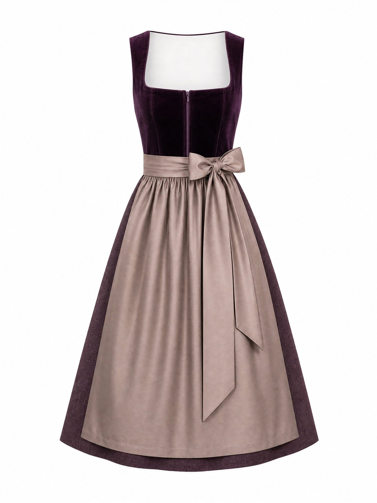 Dirndl Isabel in Brombeere mit Taupe Schürze - Vorderansicht