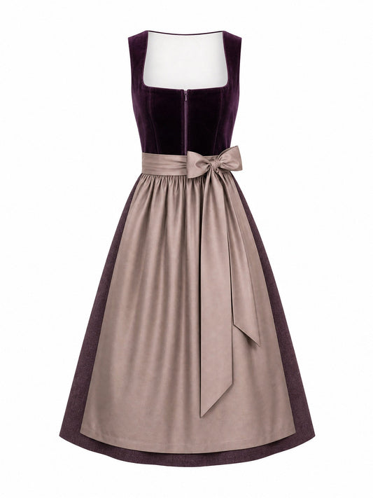 Dirndl Isabel in Brombeere mit Taupe Schürze - Vorderansicht