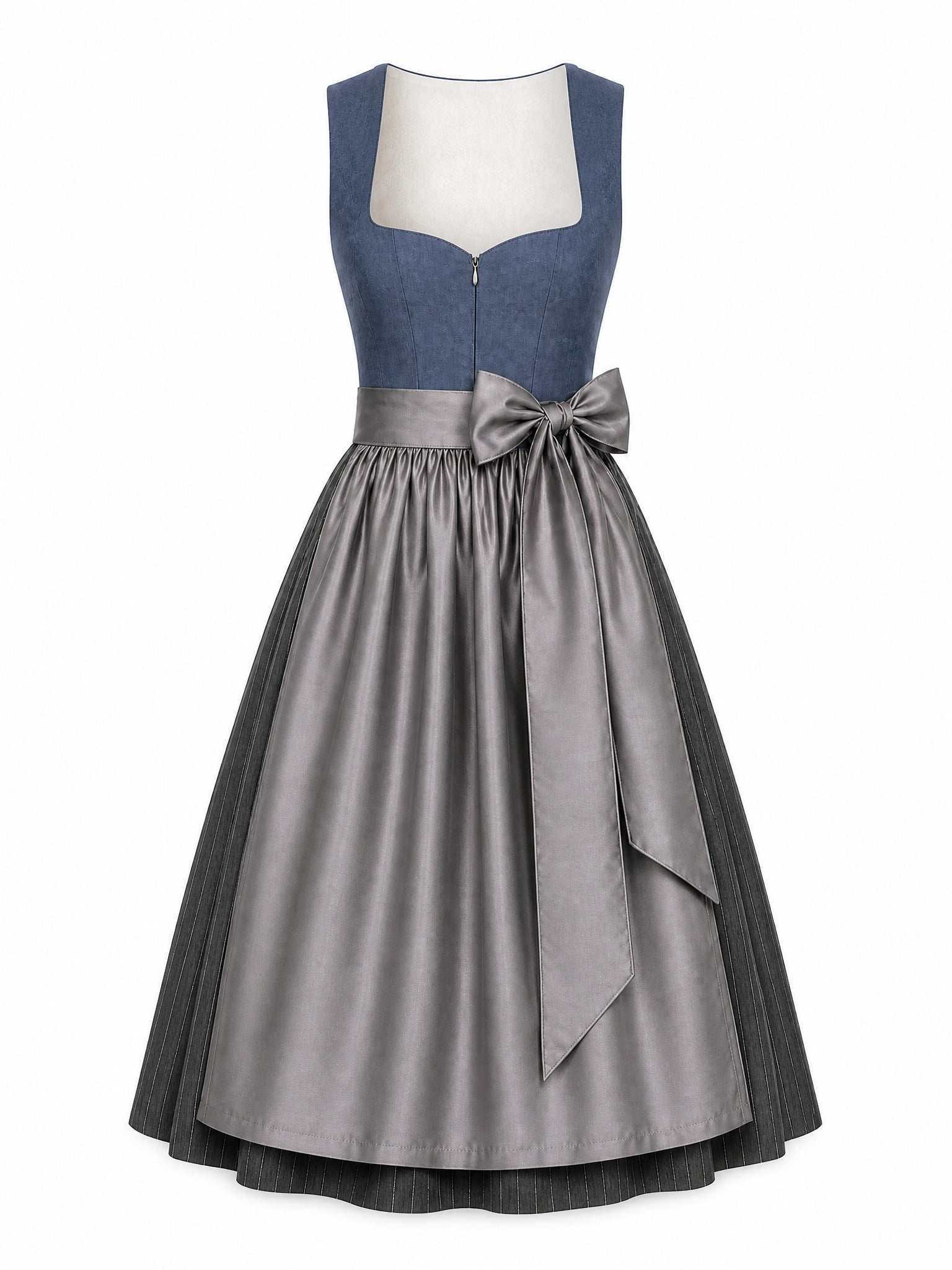 Dirndl Lara in Stahlblau mit Sturmgrau Schürze - Vorderansicht