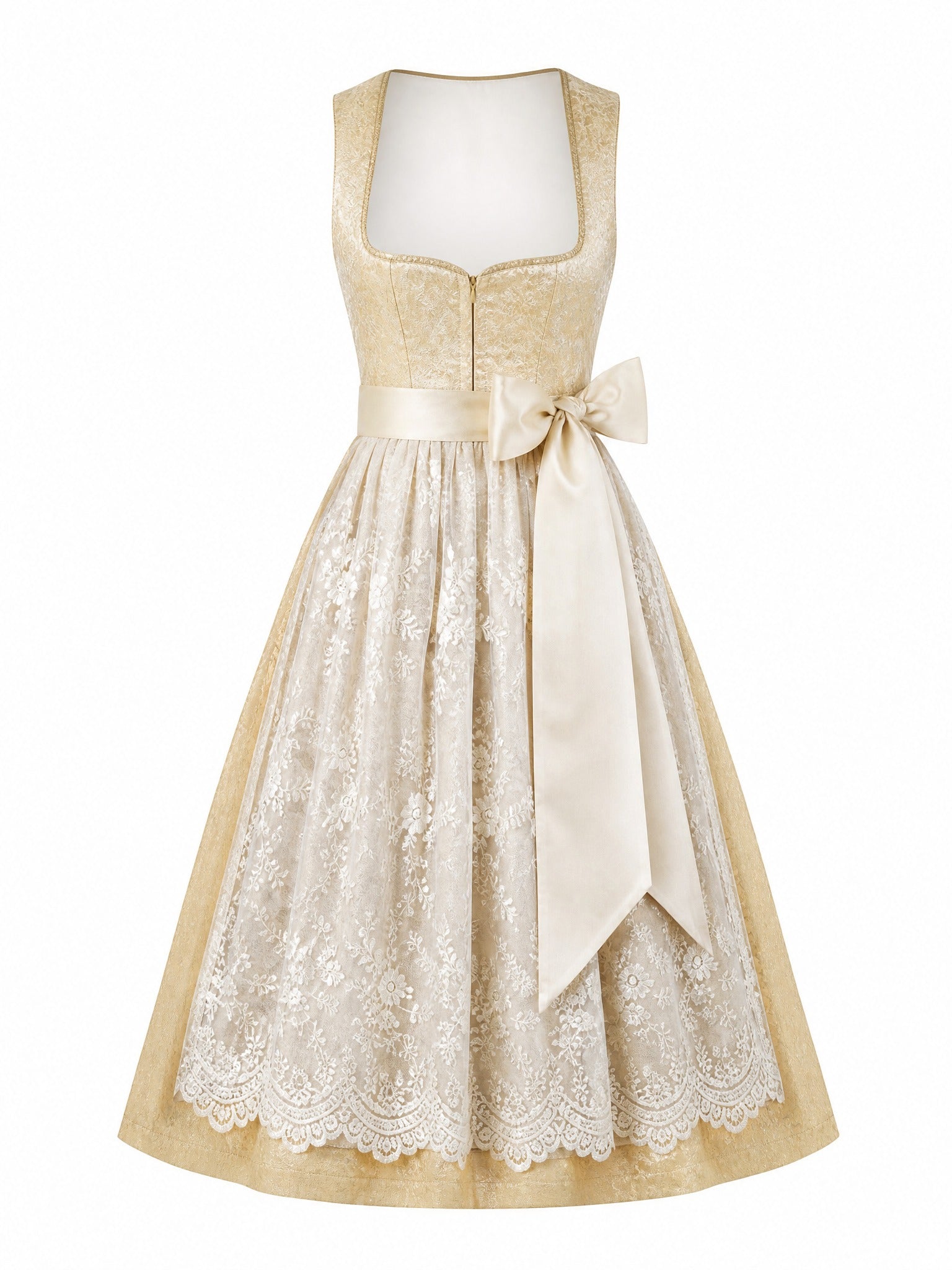 Dirndl Lotta in Weizengold mit Elfenbein Schürze - Vorderansicht