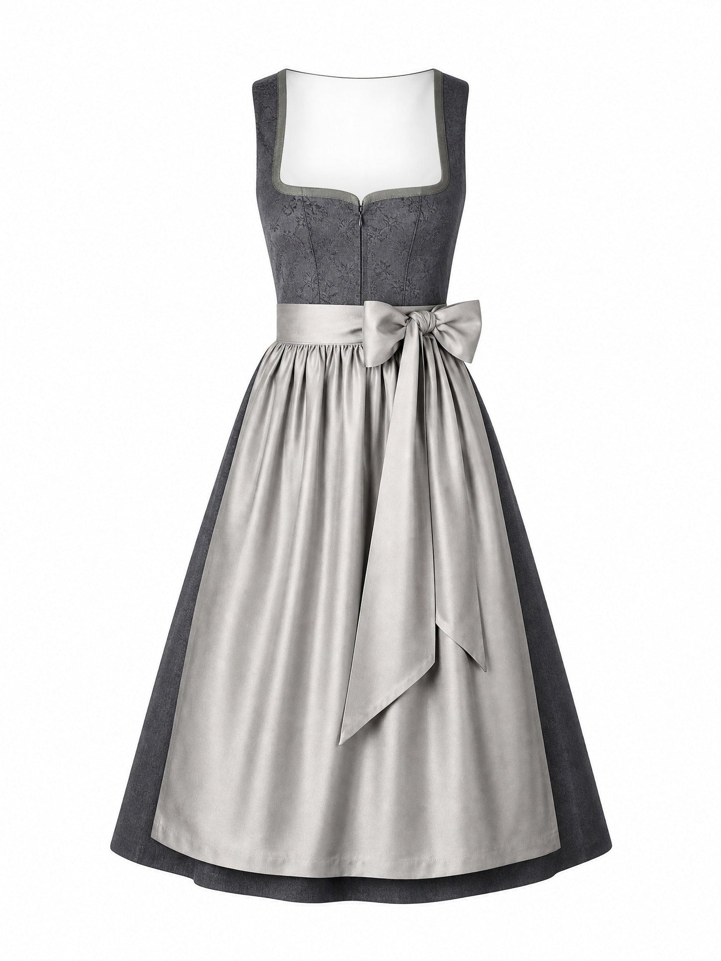 Dirndl Nela in Graphit mit Perlgrau Schürze - Vorderansicht