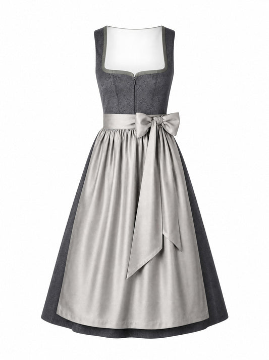 Dirndl Nela in Graphit mit Perlgrau Schürze - Vorderansicht