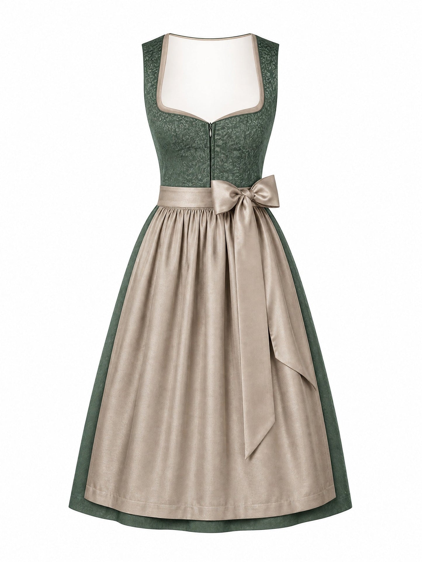 Dirndl Romy in Moosgrün mit Warmer Sand Schürze - Vorderansicht