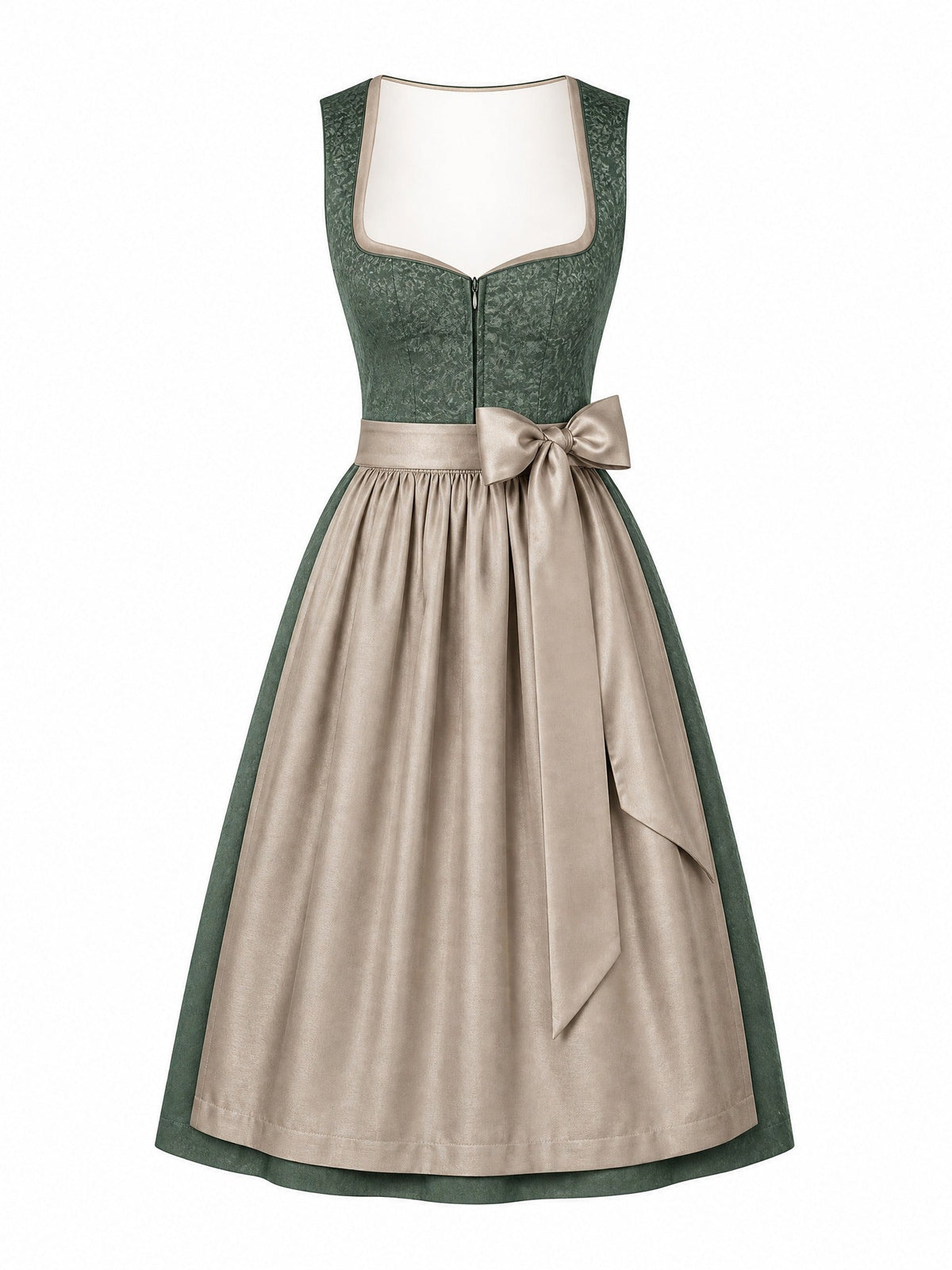 Dirndl Romy in Moosgrün mit Warmer Sand Schürze - Vorderansicht
