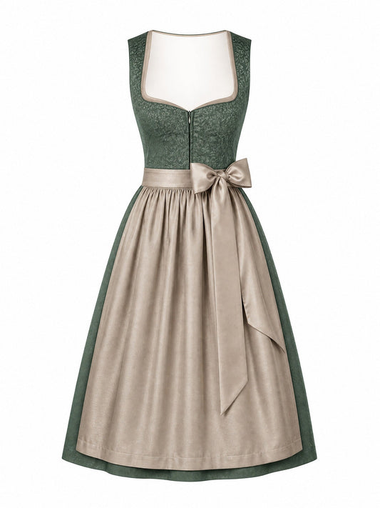 Dirndl Romy in Moosgrün mit Warmer Sand Schürze - Vorderansicht