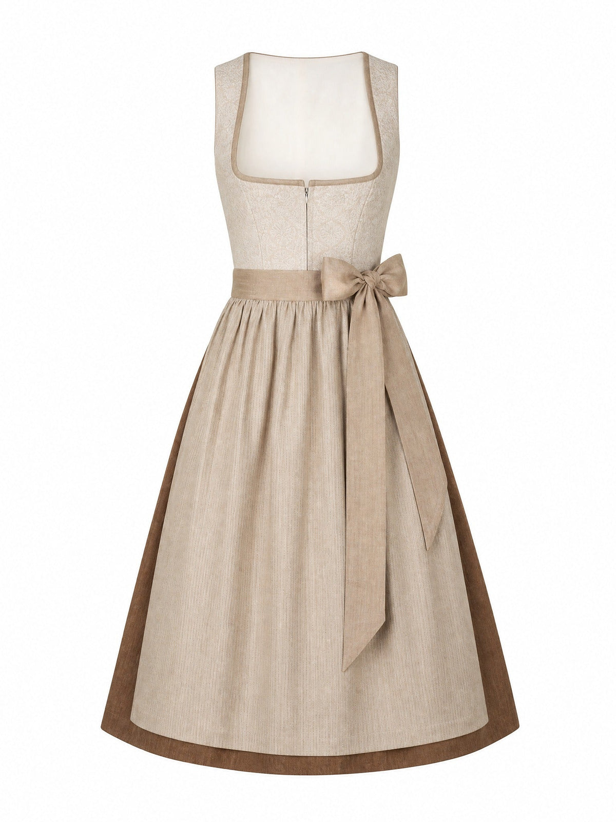 Dirndl Zoe in Haferbeige mit Warmer Sand Schürze - Vorderansicht