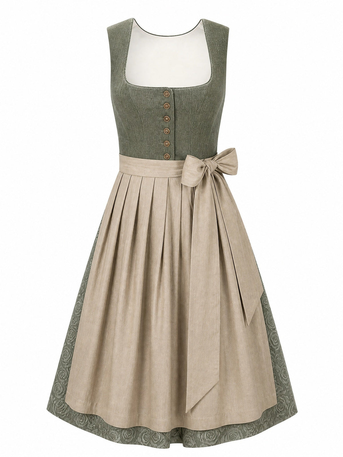 Dirndl Aurelia in Mineralgrün mit Elfenbein Schürze - Vorderansicht