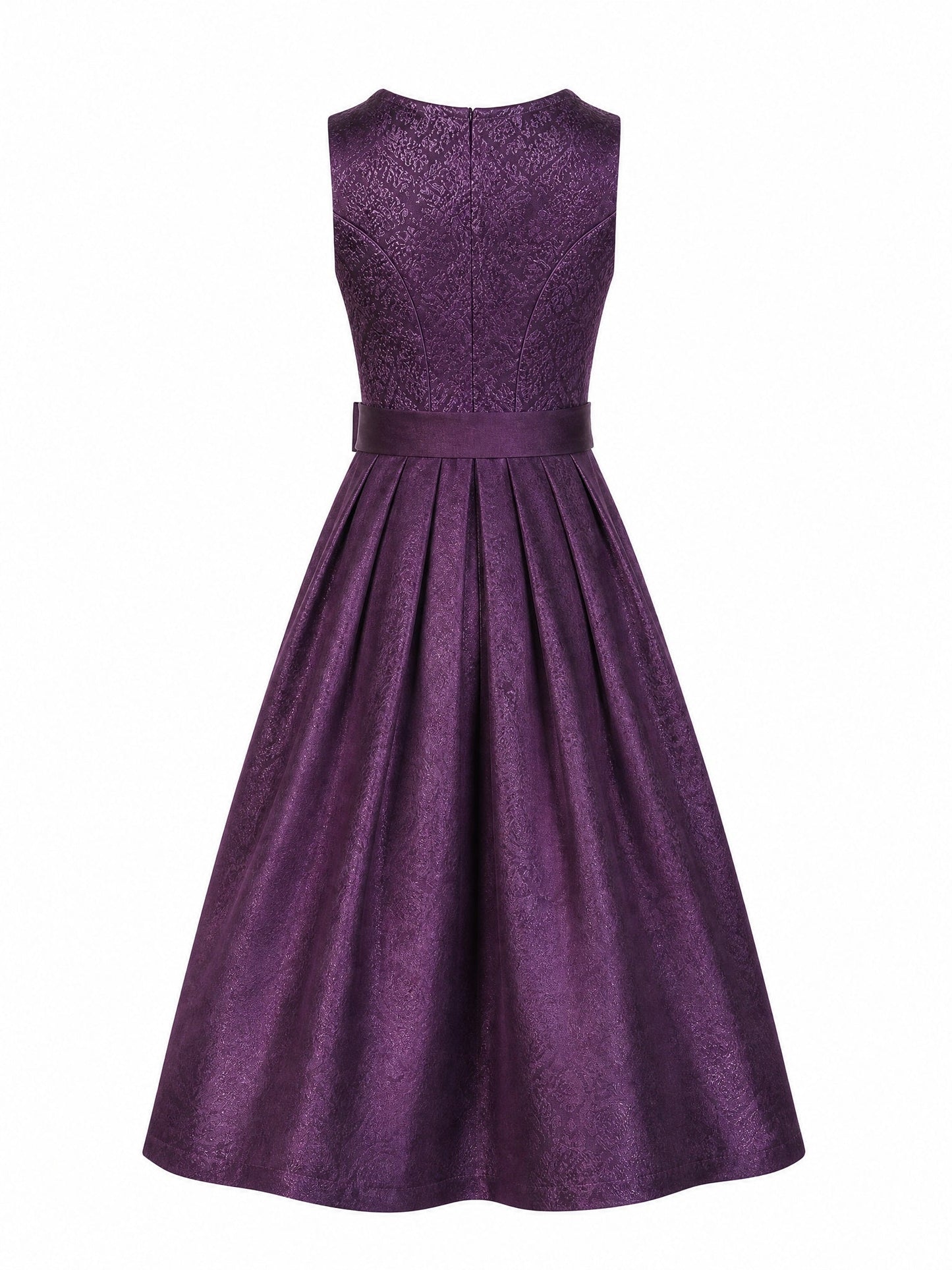 Dirndl Clara in Aubergine mit Perlgrau Schürze - Rückansicht