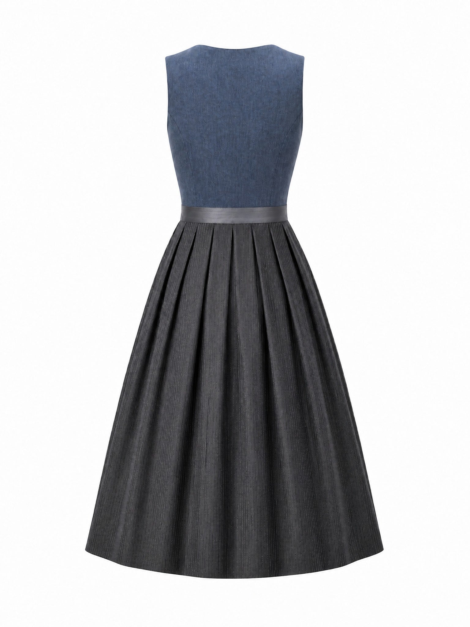 Dirndl Emilia in Stahlblau mit Sturmgrau Schürze - Rückansicht