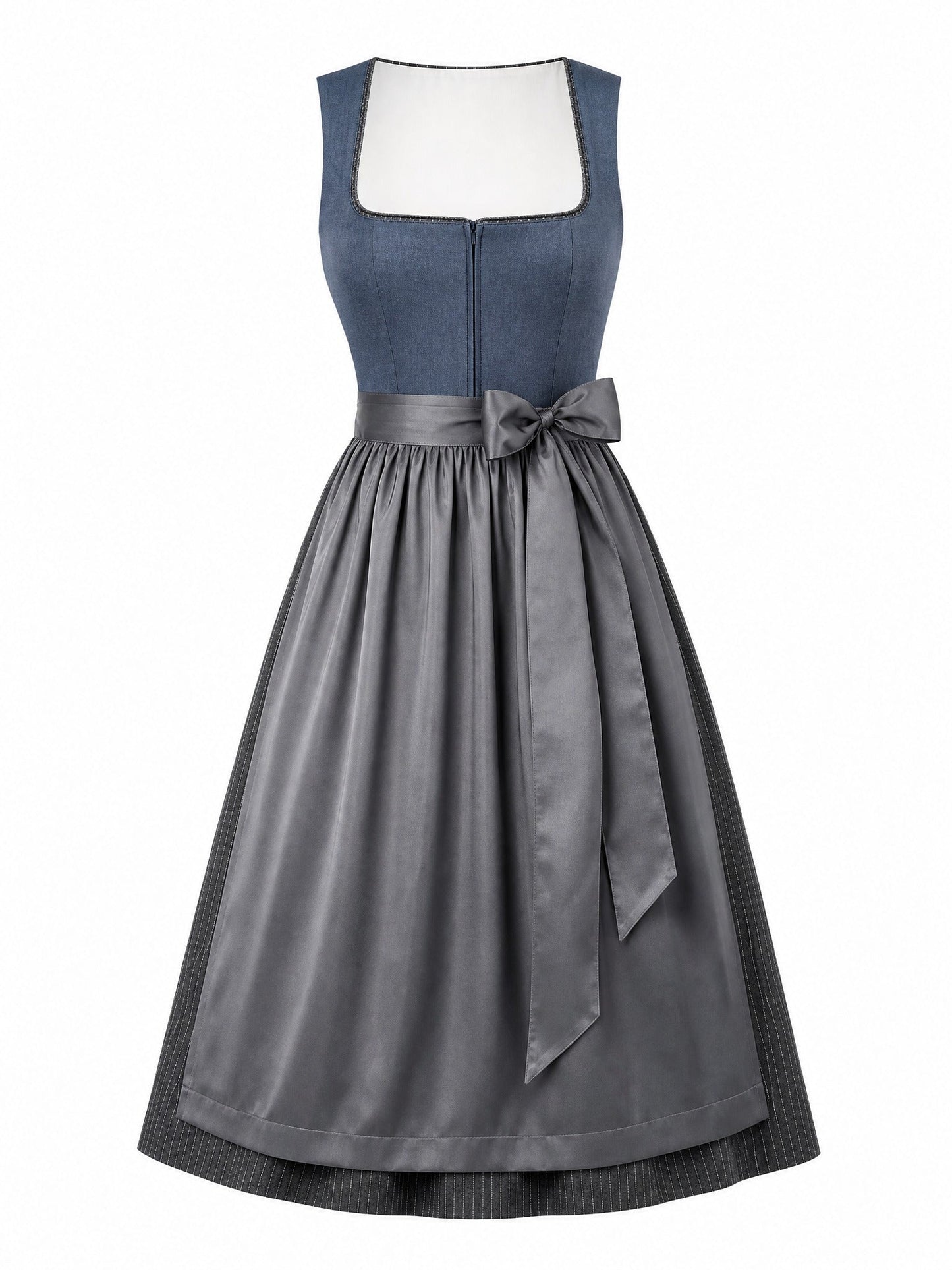 Dirndl Emilia in Stahlblau mit Sturmgrau Schürze - Vorderansicht
