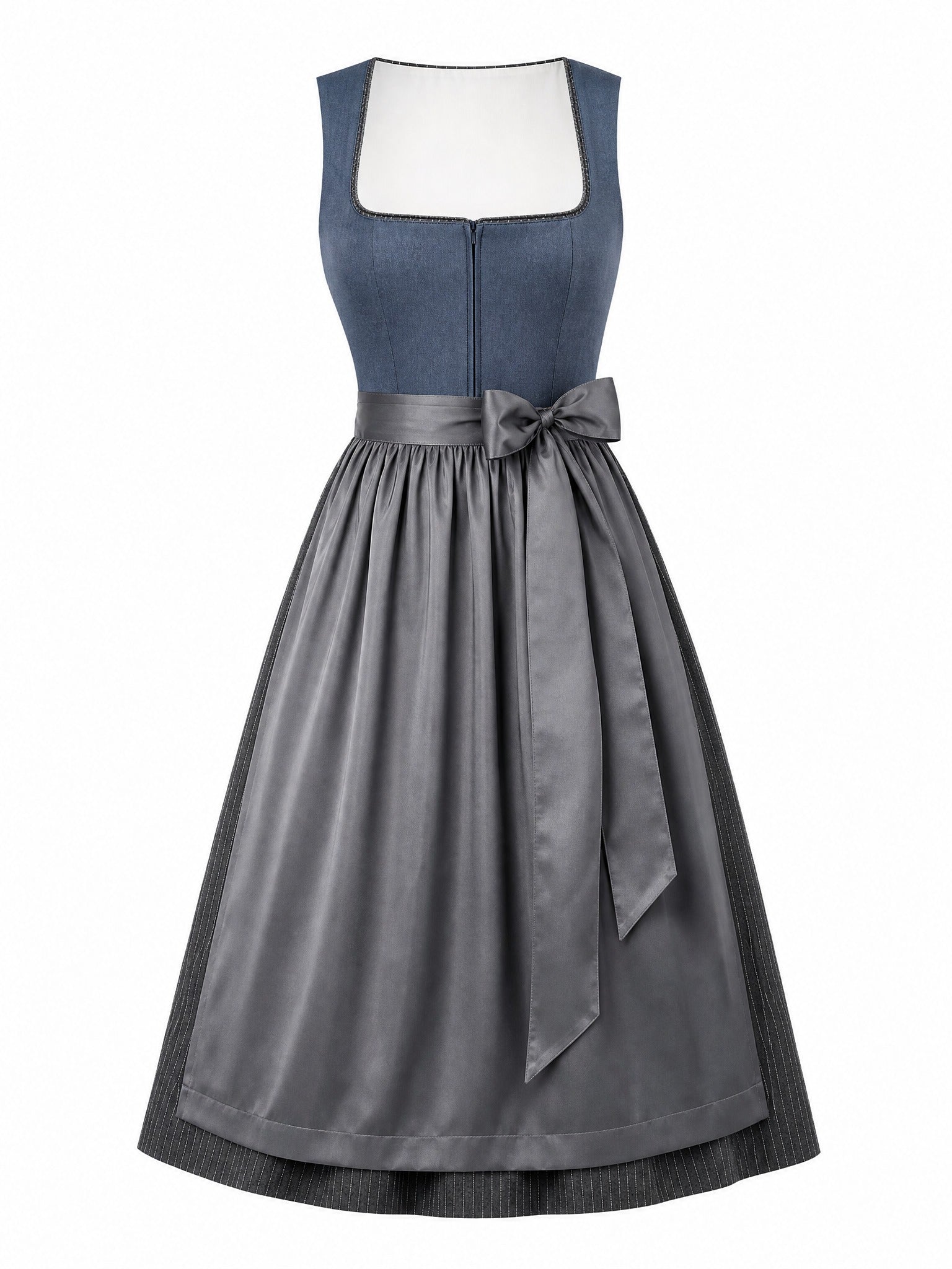 Dirndl Emilia in Stahlblau mit Sturmgrau Schürze - Vorderansicht